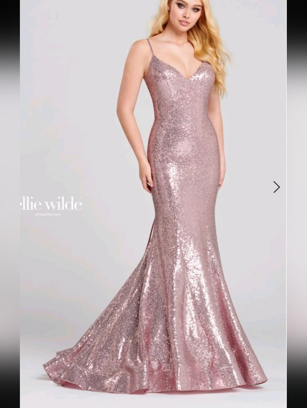 Ellie Wilde Rose Gold Sequin Gown Size 4 $375